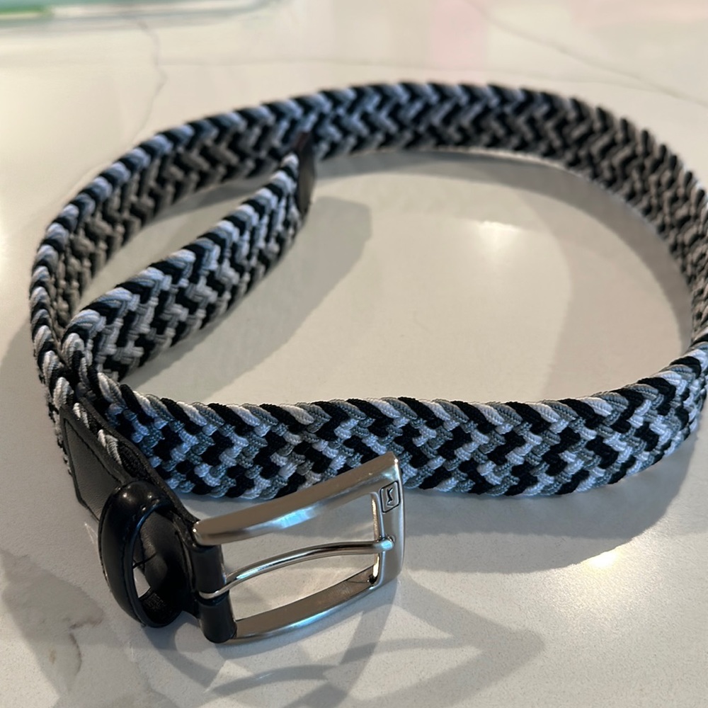 Hollister Man’s Braided Belt Gray Black Brushed Buckle genuine leather large